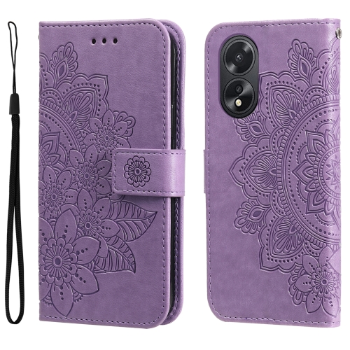 

For OPPO A38 4G / A18 4G Global 7-petal Flowers Embossing Leather Phone Case(Light Purple)