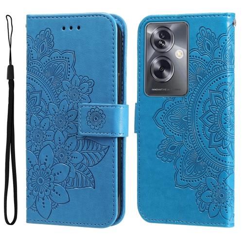 

For OPPO A79 5G 7-petal Flowers Embossing Leather Phone Case(Blue)