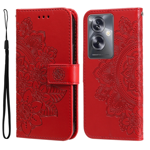 

For OPPO A79 5G 7-petal Flowers Embossing Leather Phone Case(Red)