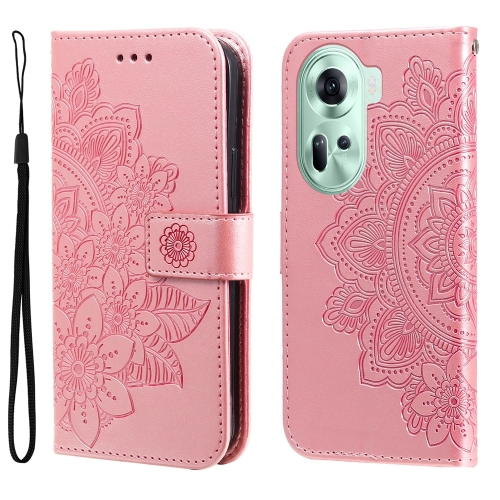 

For OPPO Reno11 5G Global Seven-petal Flowers Embossing Leather Phone Case(Rose Gold)