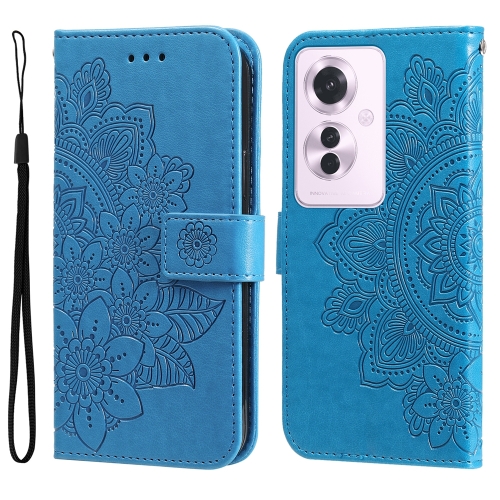 

For OPPO Reno11 F Global / F25 Pro Global 7-petal Flowers Embossing Leather Phone Case(Blue)