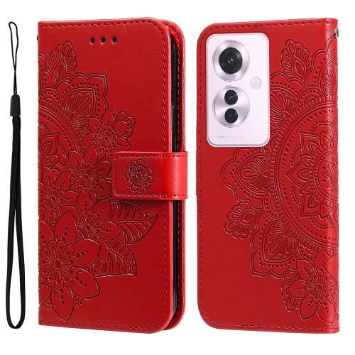 

For OPPO Reno11 F Global / F25 Pro Global 7-petal Flowers Embossing Leather Phone Case(Red)