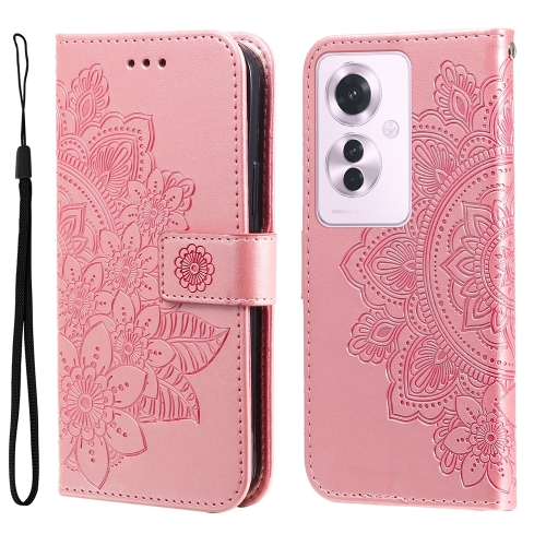 

For OPPO Reno11 F Global / F25 Pro Global 7-petal Flowers Embossing Leather Phone Case(Rose Gold)