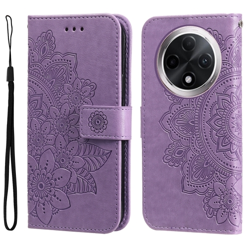 

For OPPO A3 Pro 5G 7-petal Flowers Embossing Leather Phone Case(Light Purple)