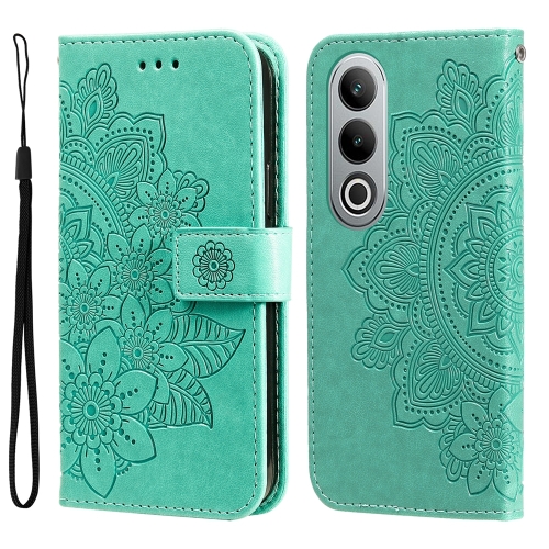 

For OPPO K12 Seven-petal Flowers Embossing Leather Phone Case(Green)