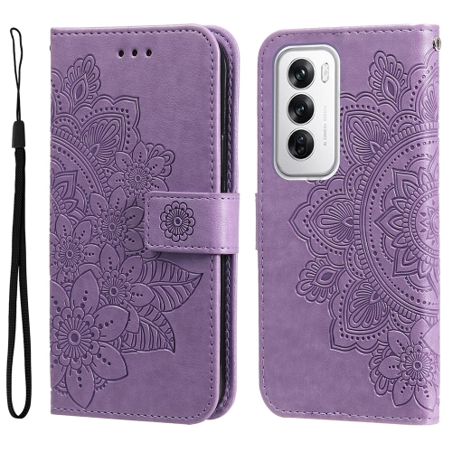 

For OPPO Reno12 5G Global Seven-petal Flowers Embossing Leather Phone Case(Light Purple)