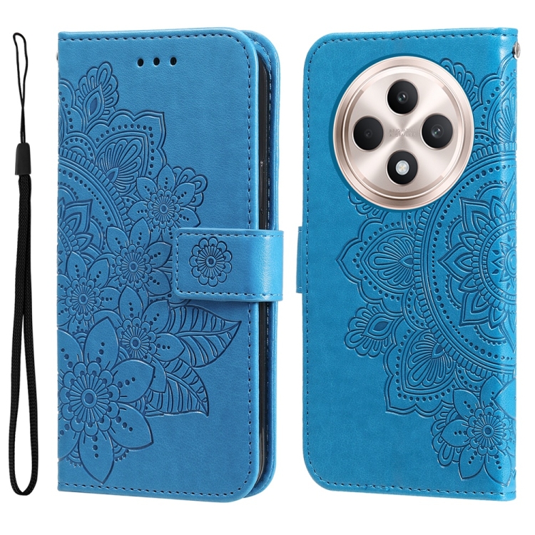

For OPPO Reno12 F 5G Global Seven-petal Flowers Embossing Leather Phone Case(Blue)