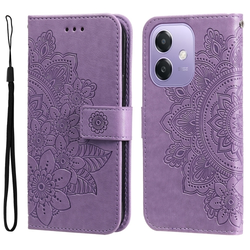 

For OPPO A3x 4G / A3x 5G India Seven-petal Flowers Embossing Leather Phone Case(Light Purple)