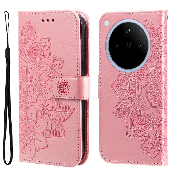 

For OPPO Find X8 Seven-petal Flowers Embossing Leather Phone Case(Rose Gold)