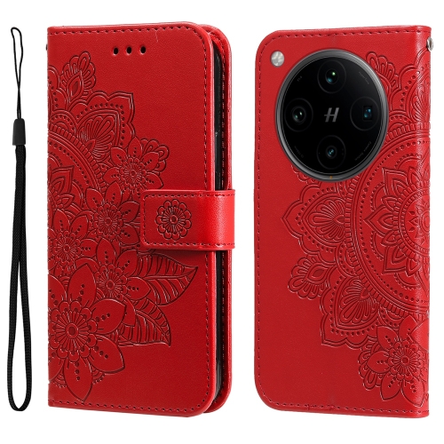 

For OPPO Find X8 Pro Seven-petal Flowers Embossing Leather Phone Case(Red)