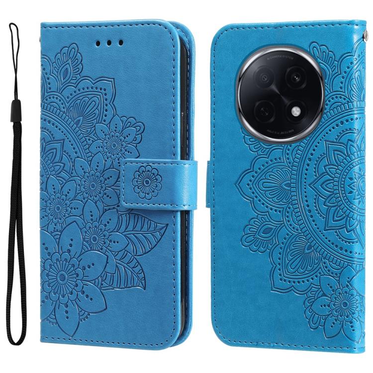 

For OPPO A5 Pro China Seven-petal Flowers Embossing Leather Phone Case(Blue)