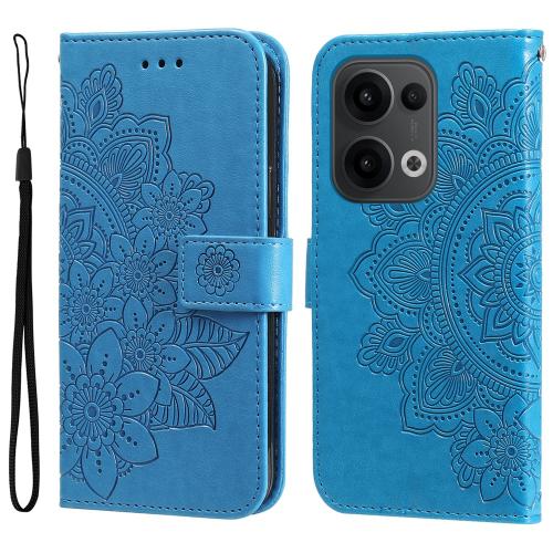 

For OPPO Reno13 Global Seven-petal Flowers Embossing Leather Phone Case(Blue)