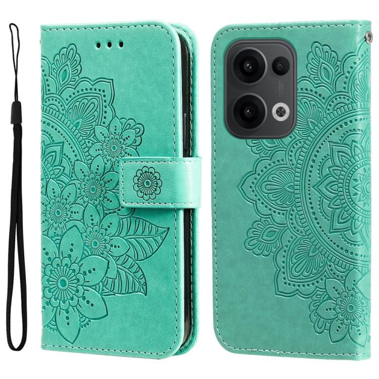 

For OPPO Reno13 / Reno14 / Reno14 F 5G Global Seven-petal Flowers Embossing Leather Phone Case(Green)