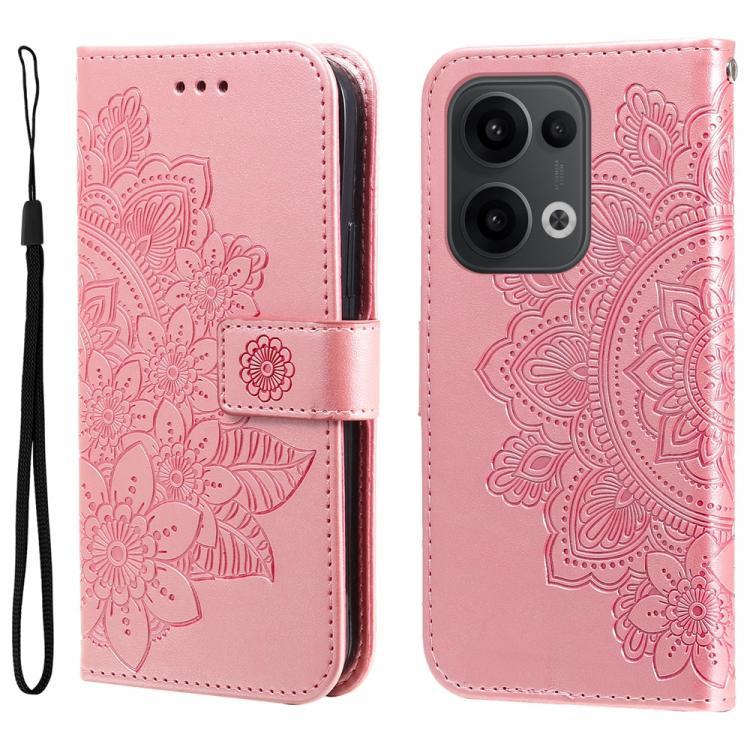 

For OPPO Reno13 / Reno14 / Reno14 F 5G Global Seven-petal Flowers Embossing Leather Phone Case(Rose Gold)