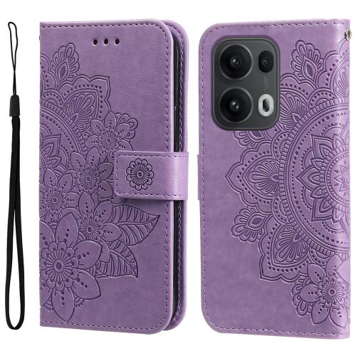 

For OPPO Reno13 Pro Global Seven-petal Flowers Embossing Leather Phone Case(Light Purple)