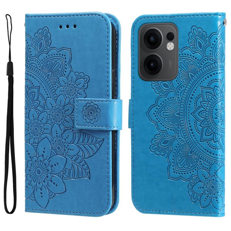 

For OPPO Reno13 F 4G / 5G Seven-petal Flowers Embossing Leather Phone Case(Blue)