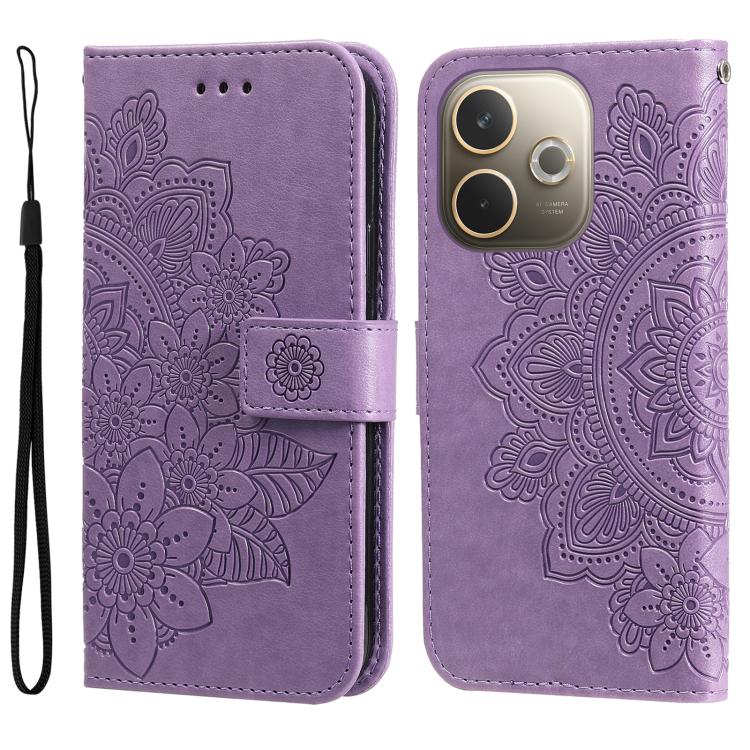 

For OPPO A5 Pro 5G Global Seven-petal Flowers Embossing Leather Phone Case(Light Purple)