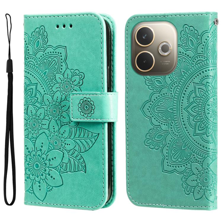 

For OPPO A5 Pro 5G Global Seven-petal Flowers Embossing Leather Phone Case(Green)