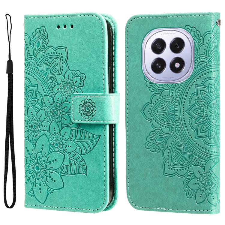 

For OPPO F29 5G Global Seven-petal Flowers Embossing Leather Phone Case(Green)