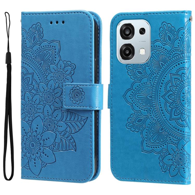 

For OPPO A6 Pro 4G / 5G Global / F31 5G Seven-petal Flowers Embossing Leather Phone Case(Blue)