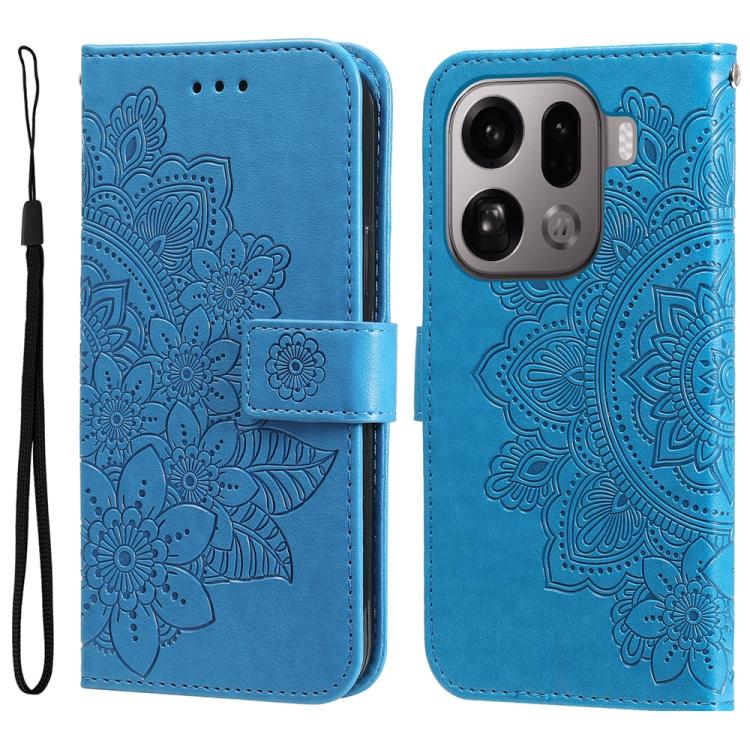 

For OPPO Find X9 Pro Seven-petal Flowers Embossing Leather Phone Case(Blue)
