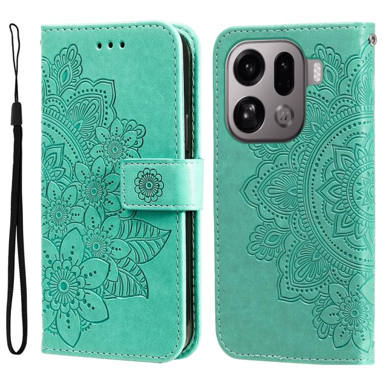 

For OPPO Find X9 Pro Seven-petal Flowers Embossing Leather Phone Case(Green)