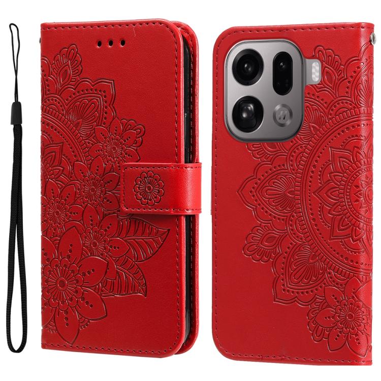 

For OPPO Find X9 Pro Seven-petal Flowers Embossing Leather Phone Case(Red)