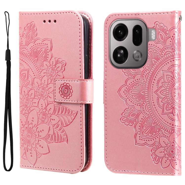 

For OPPO Find X9 Pro Seven-petal Flowers Embossing Leather Phone Case(Rose Gold)