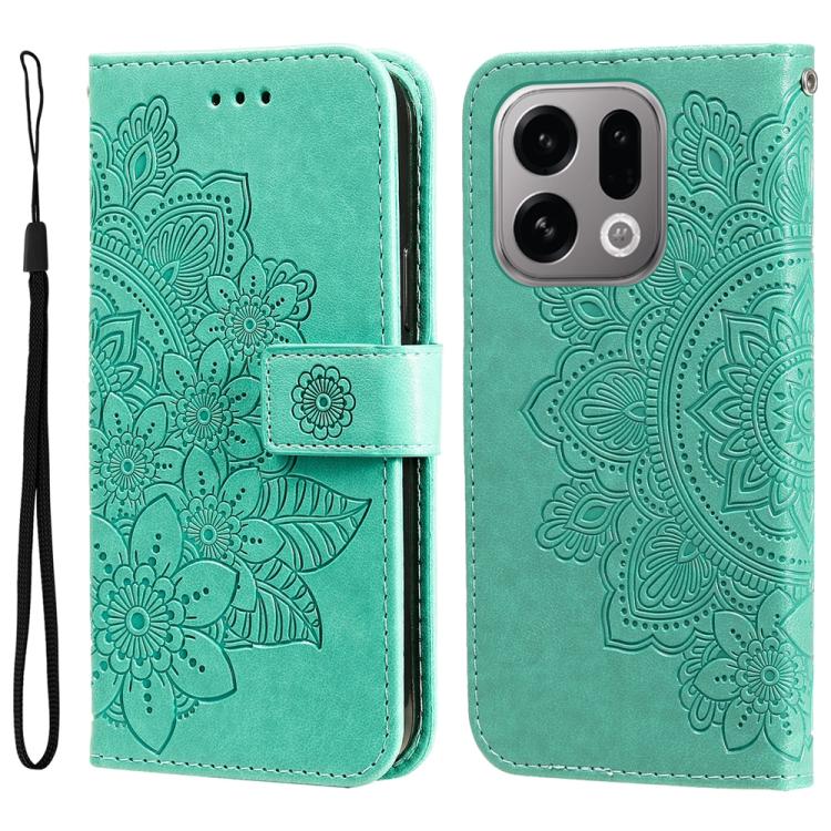 

For OPPO Find X9 Seven-petal Flowers Embossing Leather Phone Case(Green)