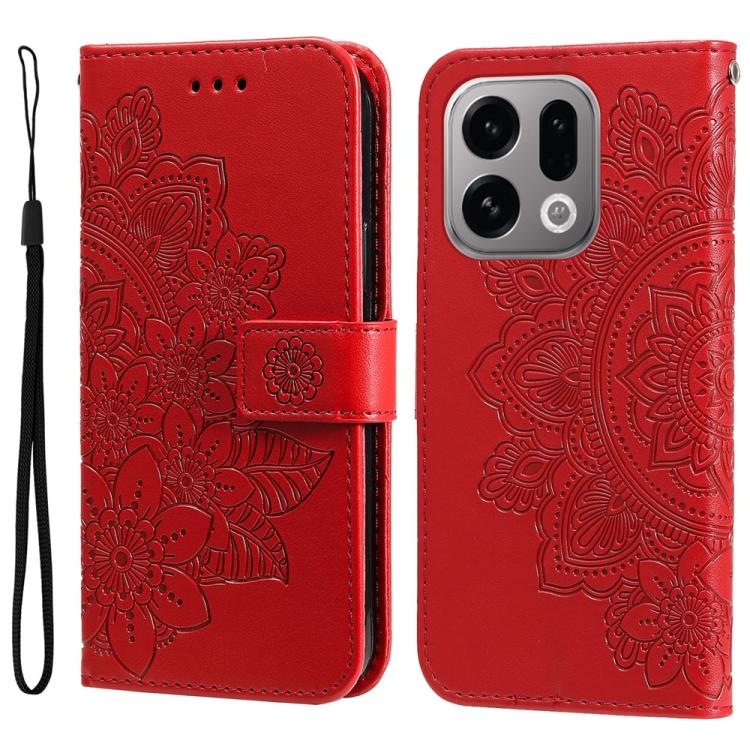 

For OPPO Find X9 Seven-petal Flowers Embossing Leather Phone Case(Red)