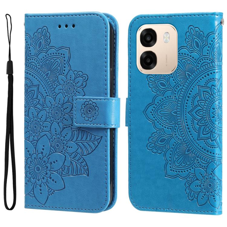 

For OPPO A6 4G / 5G / A6x 5G Global Seven-petal Flowers Embossing Leather Phone Case(Blue)