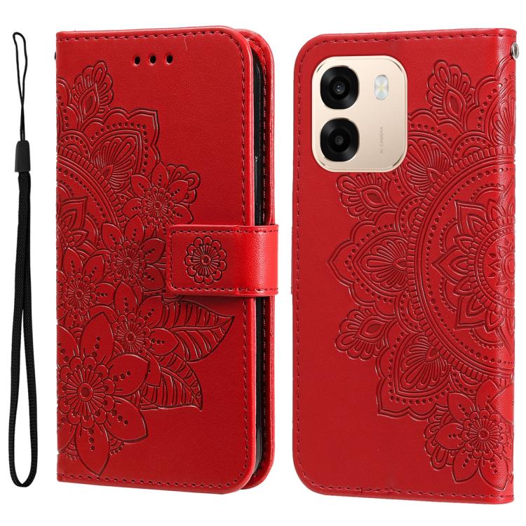 

For OPPO A6 4G / 5G / A6x 5G Global Seven-petal Flowers Embossing Leather Phone Case(Red)
