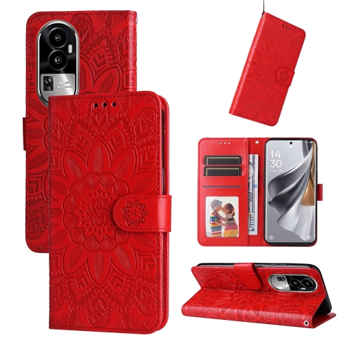 

For OPPO Reno10 5G / Reno10 Pro 5G Global Embossed Sunflower Leather Phone Case(Red)