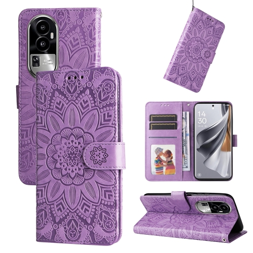 

For OPPO Reno10 5G / Reno10 Pro 5G Global Embossed Sunflower Leather Phone Case(Purple)