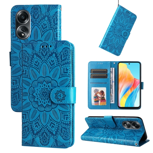 

For OPPO A58 4G Embossed Sunflower Leather Phone Case(Blue)