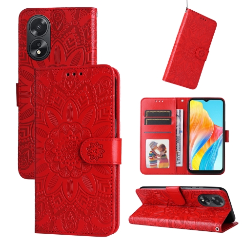 

For OPPO A38 4G / A18 4G Global Embossed Sunflower Leather Phone Case(Red)