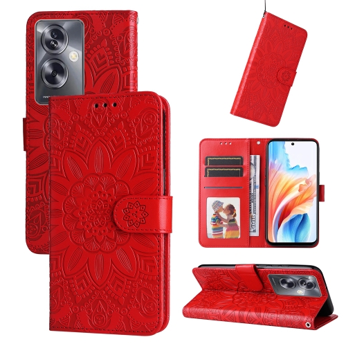 

For OPPO A79 5G Embossed Sunflower Leather Phone Case(Red)