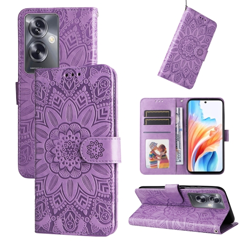 

For OPPO A79 5G Embossed Sunflower Leather Phone Case(Purple)