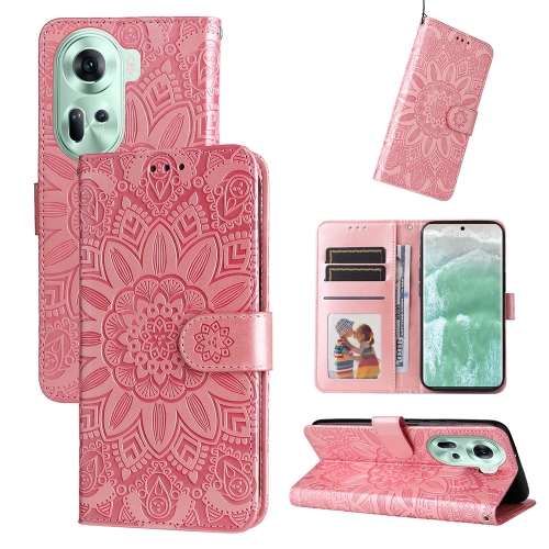 

For OPPO Reno11 5G Global Embossed Sunflower Leather Phone Case(Rose Gold)