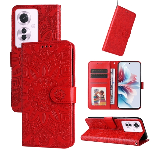 

For OPPO Reno11 F Global / F25 Pro Global Embossed Sunflower Leather Phone Case(Red)