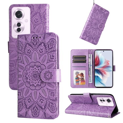 

For OPPO Reno11 F Global / F25 Pro Global Embossed Sunflower Leather Phone Case(Purple)