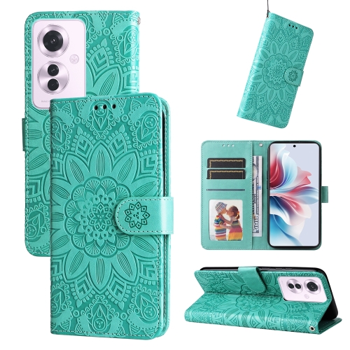 

For OPPO Reno11 F Global / F25 Pro Global Embossed Sunflower Leather Phone Case(Green)