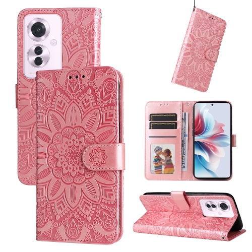 

For OPPO Reno11 F Global / F25 Pro Global Embossed Sunflower Leather Phone Case(Rose Gold)
