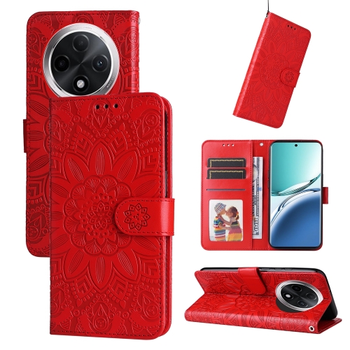 

For OPPO A3 Pro 5G Embossed Sunflower Leather Phone Case(Red)