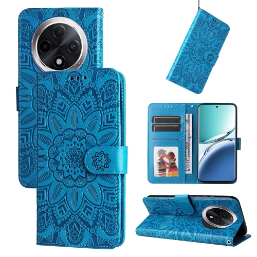 

For OPPO A3 Pro 5G Embossed Sunflower Leather Phone Case(Blue)