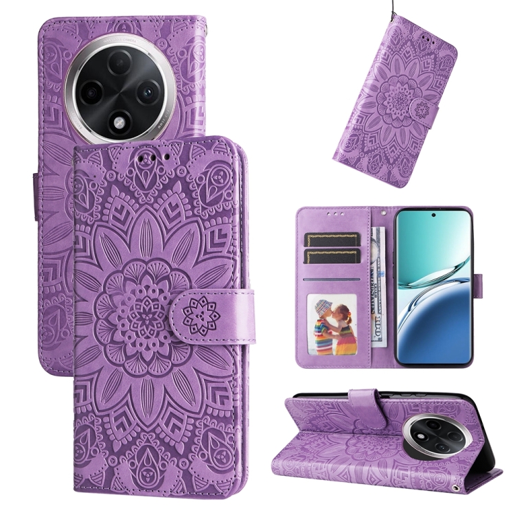 

For OPPO A3 Pro 5G Embossed Sunflower Leather Phone Case(Purple)