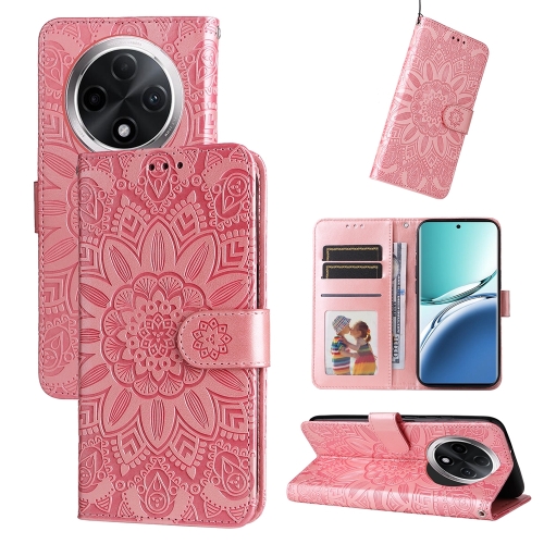 

For OPPO A3 Pro 5G Embossed Sunflower Leather Phone Case(Rose Gold)