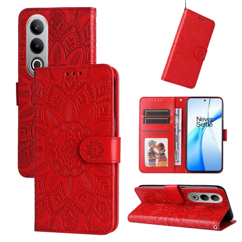 

For OPPO K12 Embossed Sunflower Leather Phone Case(Red)