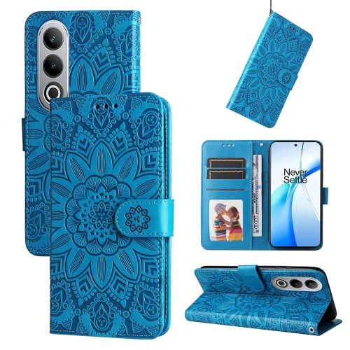 

For OPPO K12 Embossed Sunflower Leather Phone Case(Blue)