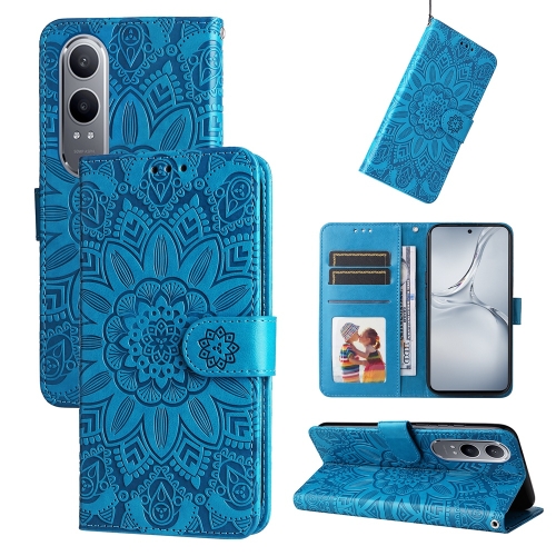 

For OPPO K12x Embossed Sunflower Leather Phone Case(Blue)